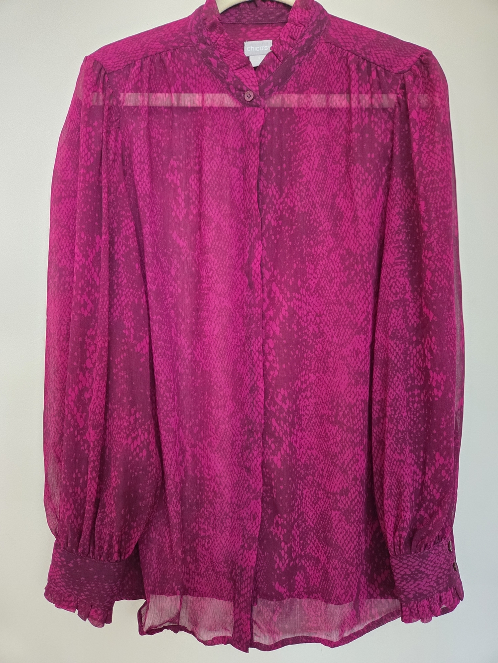 Chicwish Women's Magenta Sheer Button-Front Blouse